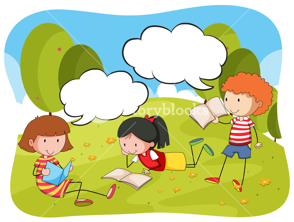 1000x756 Children Reading Book In The Park Illustration Royalty Free Stock