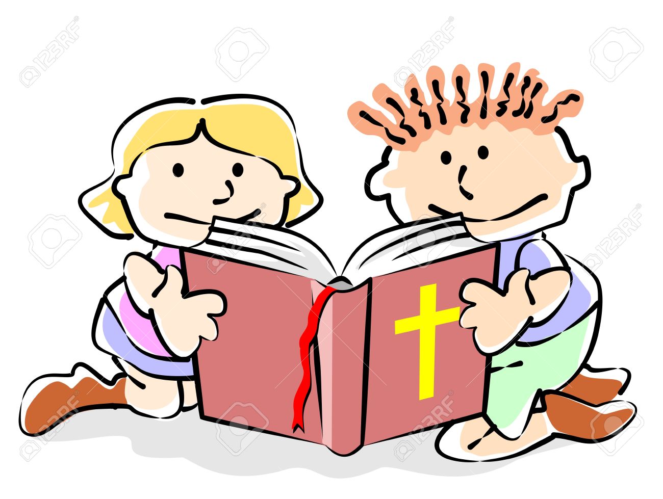 1300x979 Children Sitting Reading The Bible. Conceptual Illustration