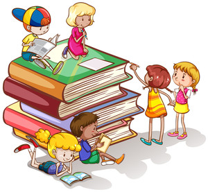 300x277 Children Reading Books Together Illustration Royalty Free Stock