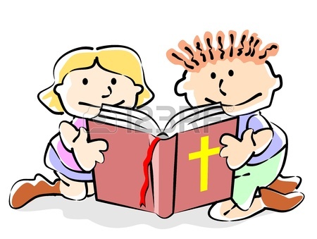 450x339 Vector Illustration Of Children Reading Bible Royalty Free