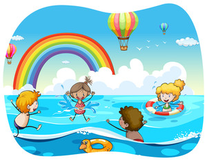 300x234 Children Swimming In The Sea Illustration Royalty Free Stock Image