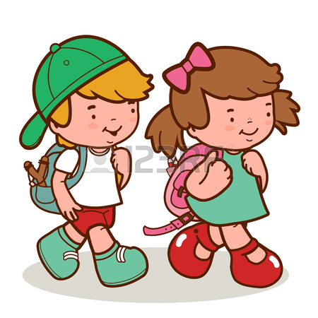 450x450 Children Walk To School. Coloring Book Page Royalty Free Cliparts