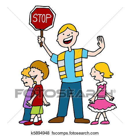 450x470 Clip Art Of Crossing Guard And Children Walking K5894948