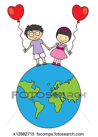 337x470 Clipart Of Children Walking On The Globe K12882715