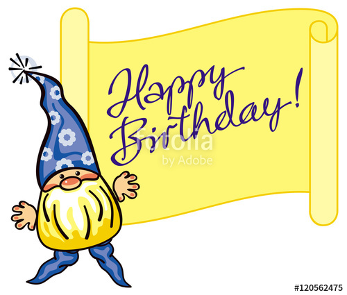 500x425 Little Cute Gnome In Blue Cap And Paper Scroll With Artistic