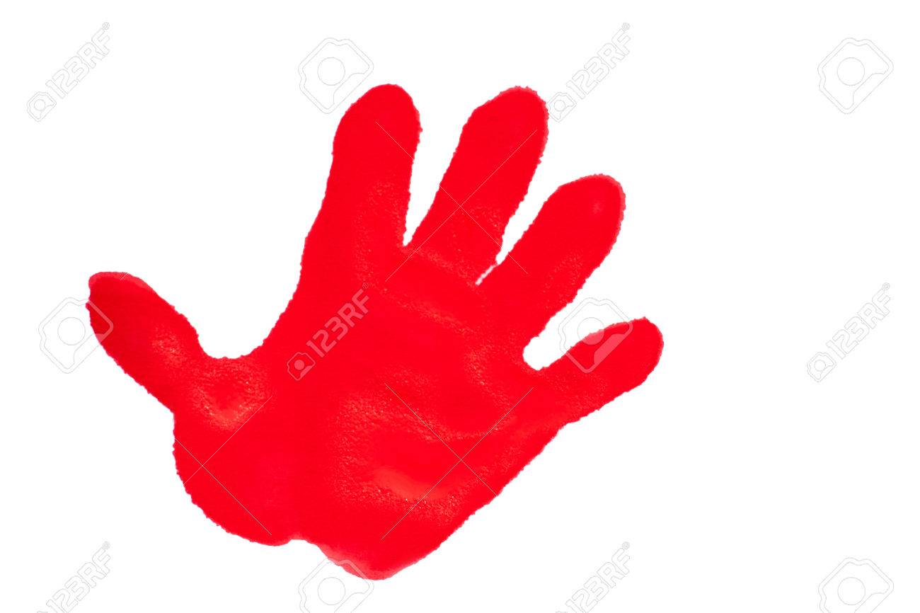 1300x866 Child's Handprint With Red Textured Paint Isolated On White