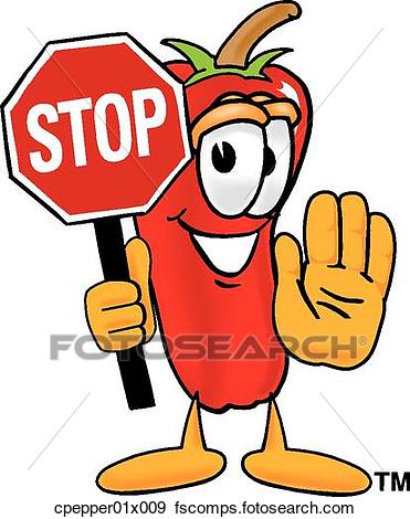 371x470 Clip Art Of Chili Pepper Holding Stop Sign Cpepper01x009