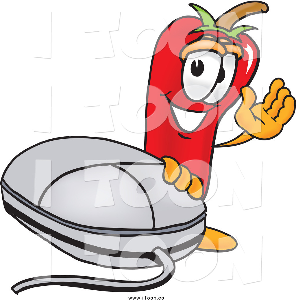 1024x1044 Royalty Free Cartoon Of A Chili Pepper Waving By A Computer Mouse