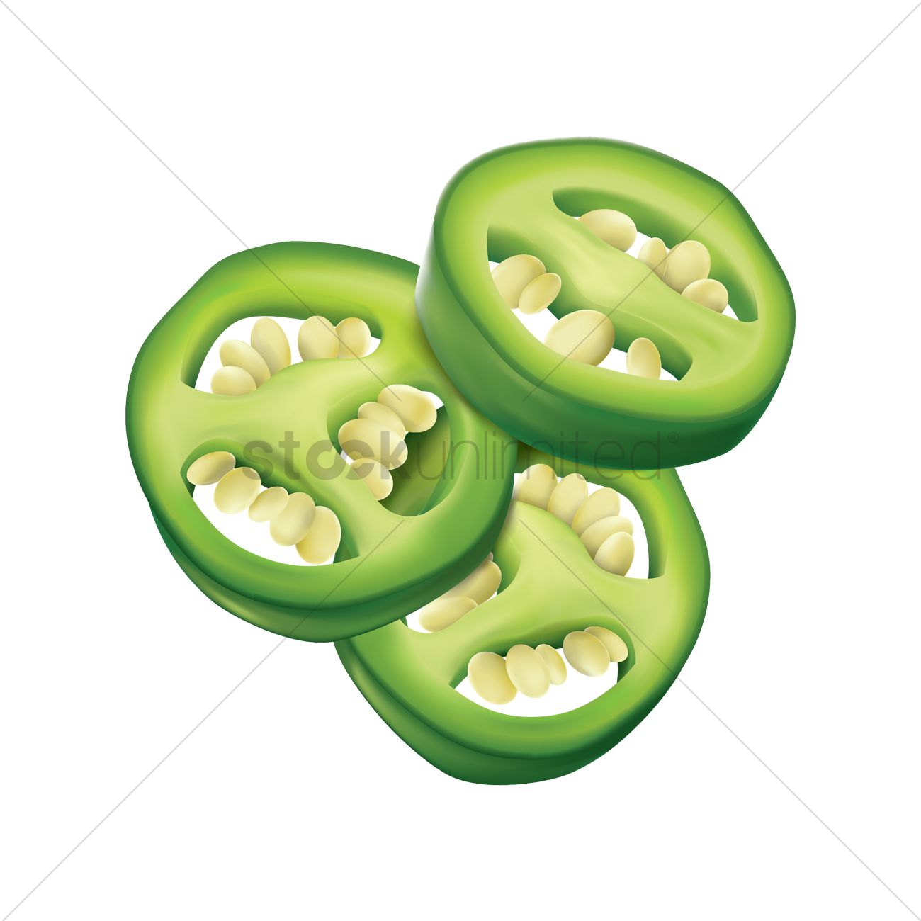 1300x1300 Green Chilli Pepper Slices Vector Image