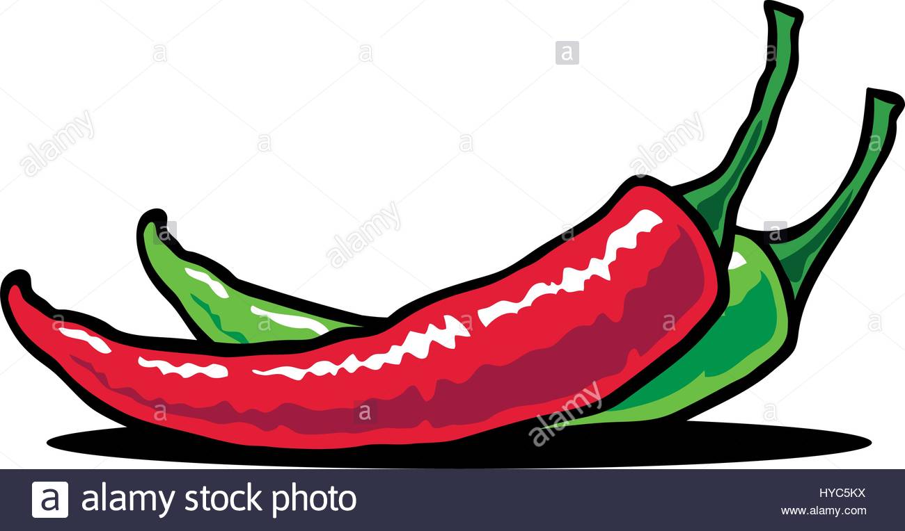 1300x764 Hot Chili. Vector Illustration Of A Chili Pepper In Fire Stock