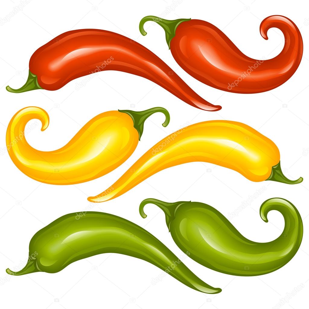 1024x1024 Hot Chilli Pepper Vector Set Isolated On White Background. Red