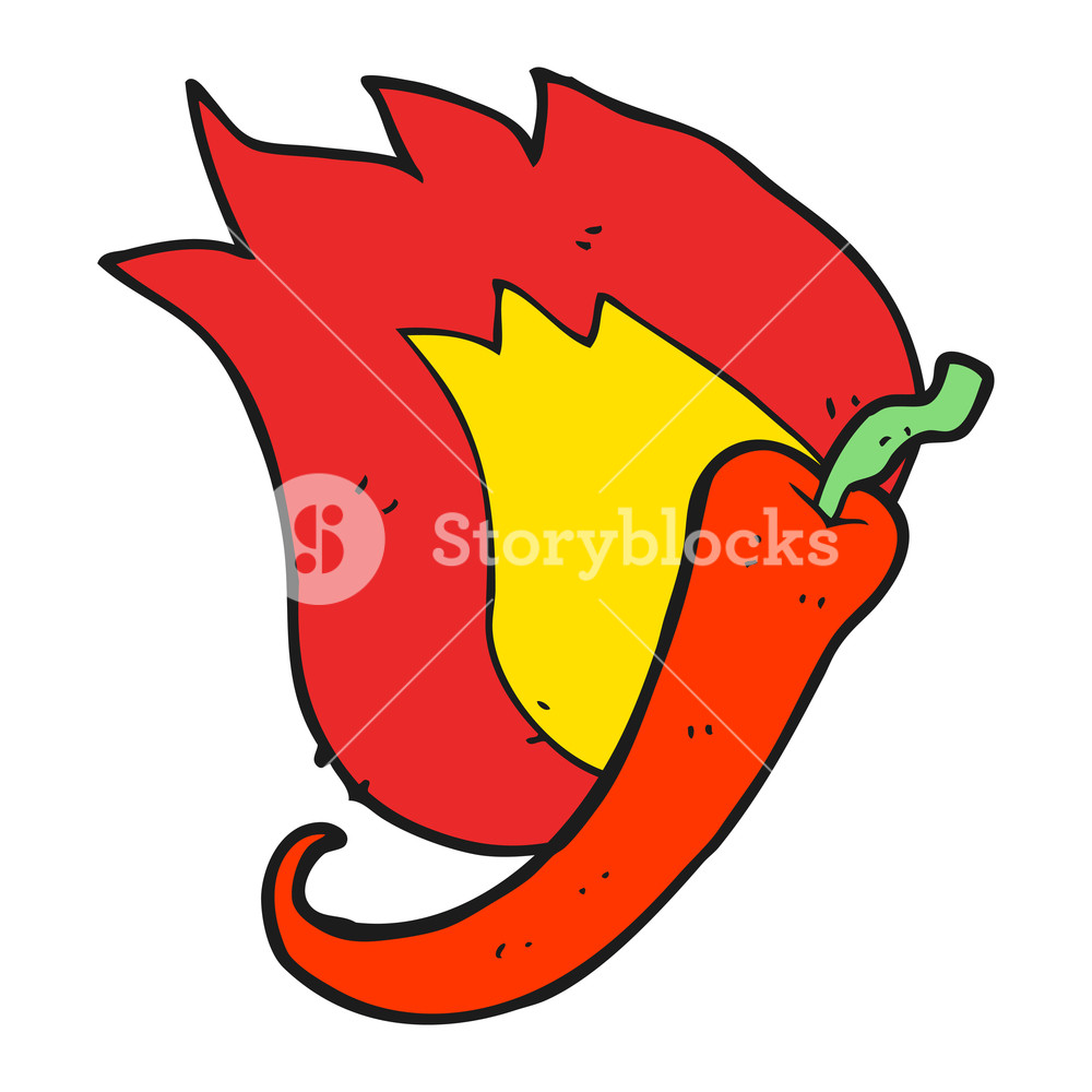 1000x1000 Freehand Drawn Cartoon Flaming Hot Chilli Pepper Royalty Free