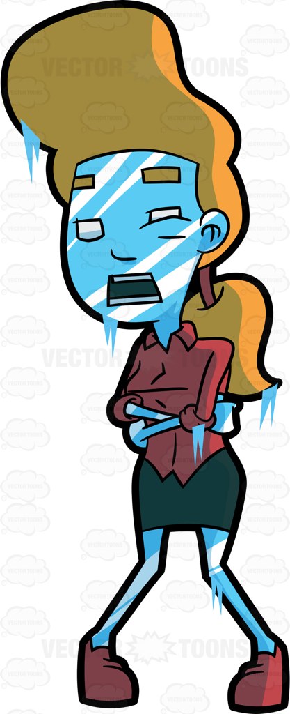 417x1024 A Woman Terribly Freezes In The Cold Cartoon Clipart