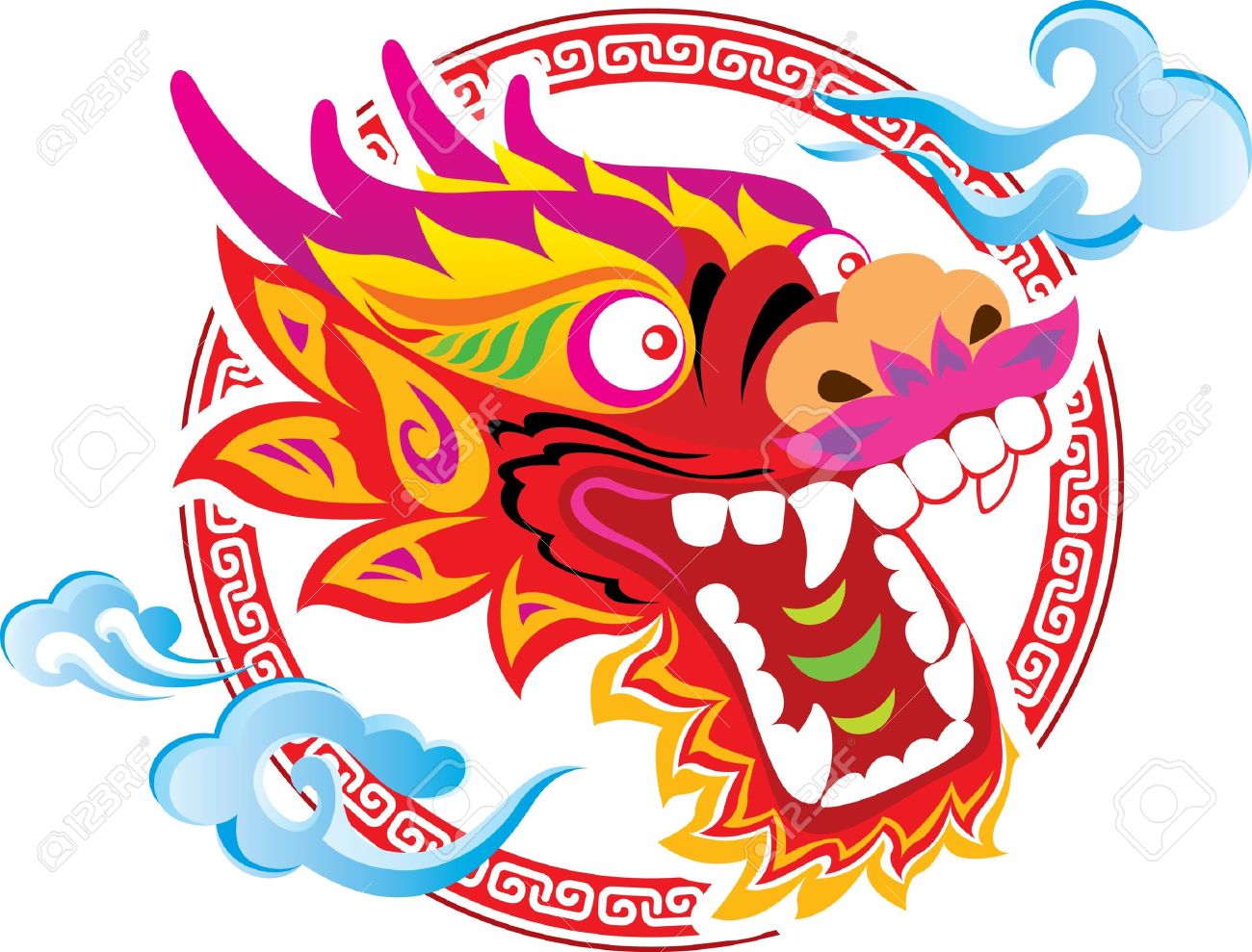 1300x989 Color Chinese Dragon Head Art Design Royalty Free Cliparts