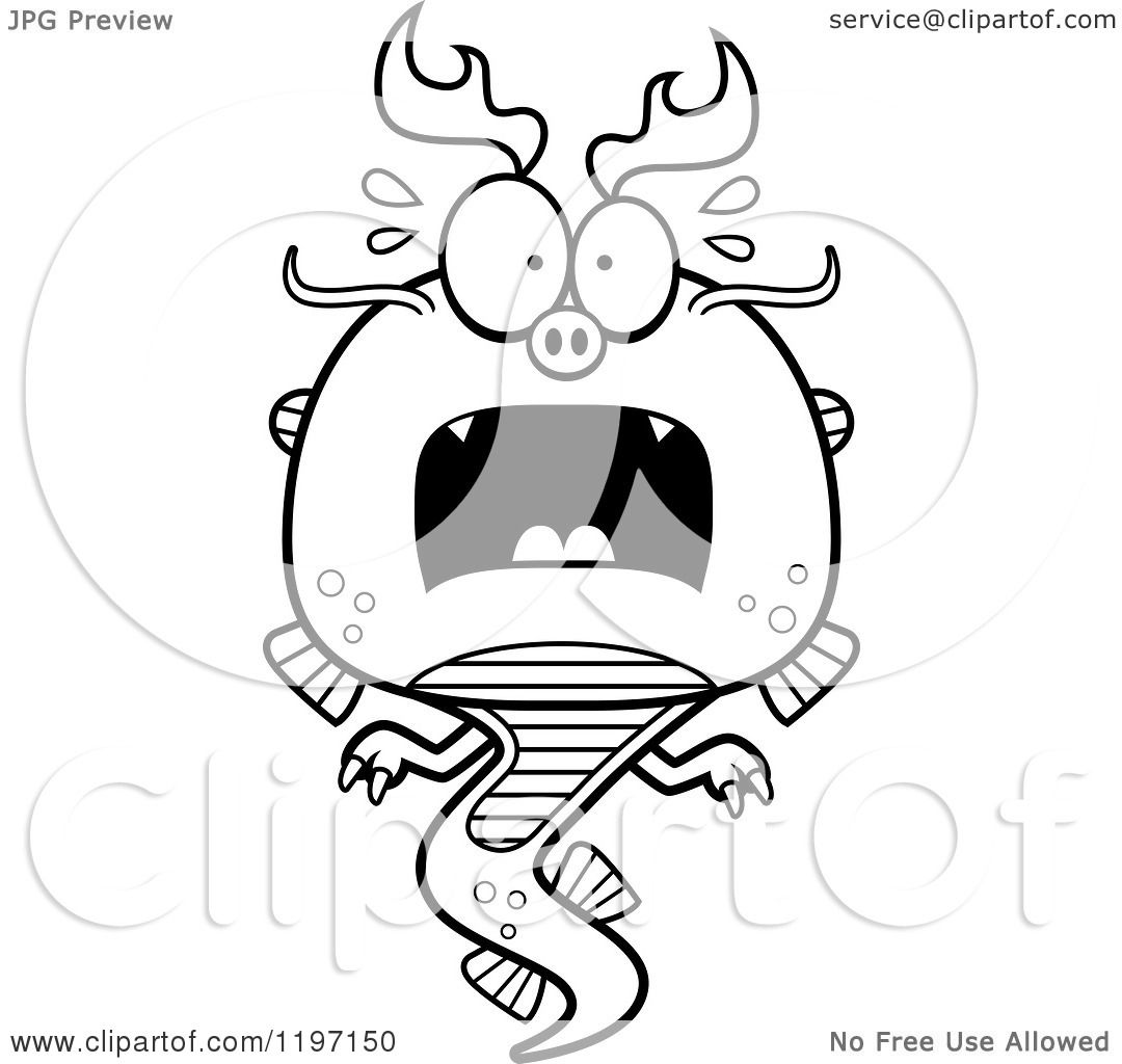 1080x1024 Cartoon Of A Black And White Scared Chinese Dragon