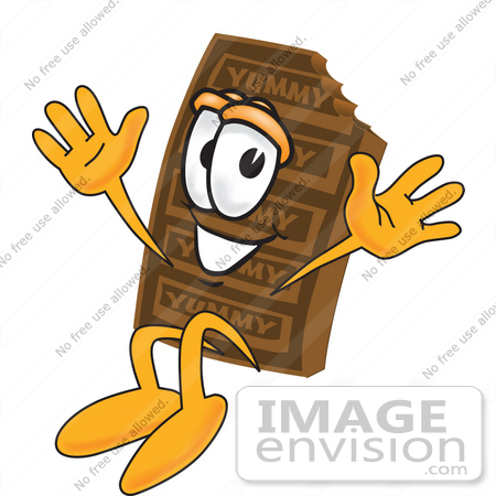 450x450 Clip Art Graphic Of A Chocolate Candy Bar Mascot Character Jumping