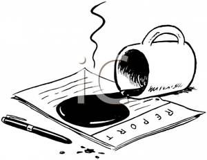 300x231 Picture A Cup Of Coffee Or Hot Chocolate Spilled On A Report