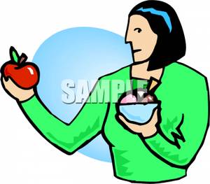 300x263 Woman Weighing A Choice Between An Apple And A Bowl Of Ice Cream