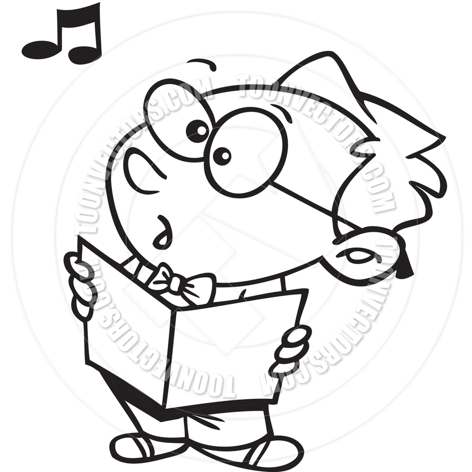 940x940 Cartoon Boy Singing In Choir (Black And White Line Art) By Ron