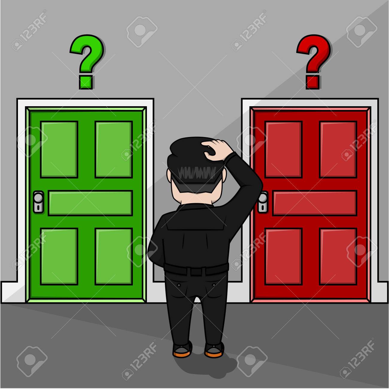 1300x1300 Business Man Confused To Choose A Door Royalty Free Cliparts