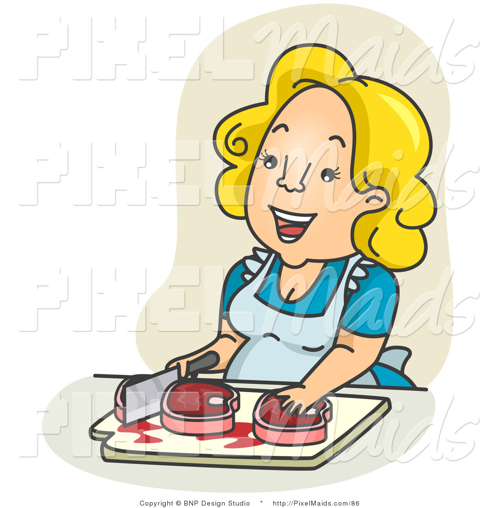 1024x1044 Clipart Of A Happy Housewife Chopping Meat Over Tan By Bnp Design