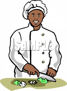 222x300 Art Image A Smiling African American Chef Chopping Lettuce