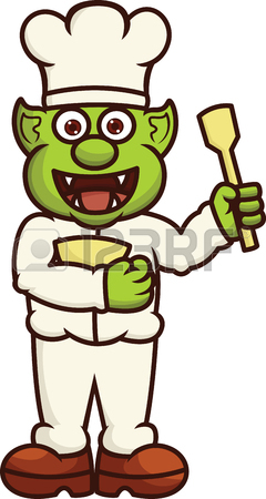 240x450 Chef Chopping Food Ingredients Cartoon Illustration Royalty Free
