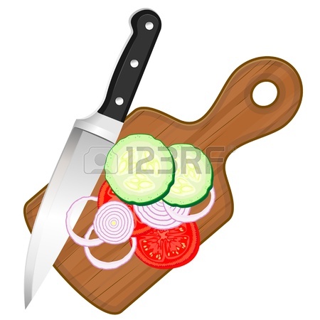 450x450 Wooden Chopping Board With Knife And Slices Of Vegetables Royalty