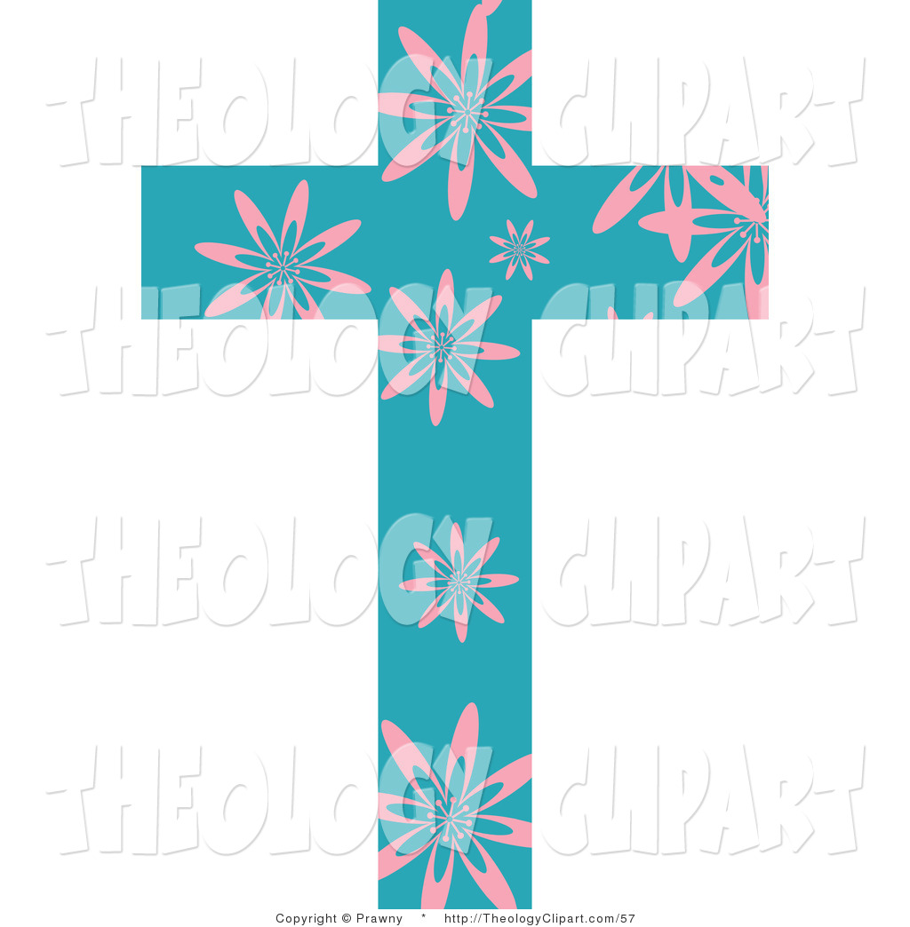 1024x1044 Clip Art Of A Teal Patterned Cross With Pink Flowers By Prawny