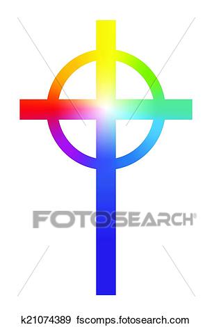 305x470 Clip Art Of Christian Cross Rainbow Gradient K21074389