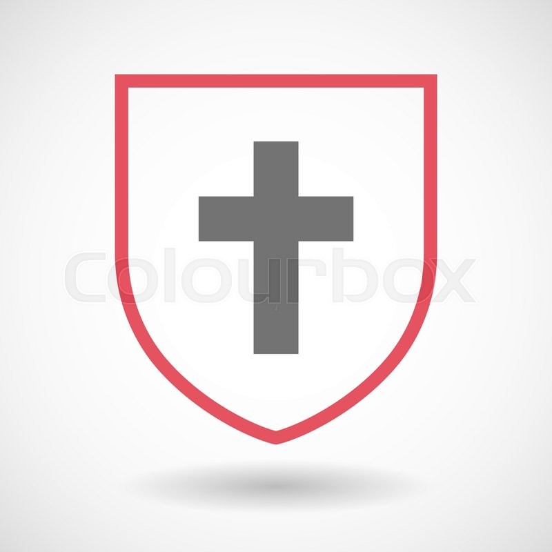800x800 Illustration Of An Isolated Line Art Shield Icon With A Christian