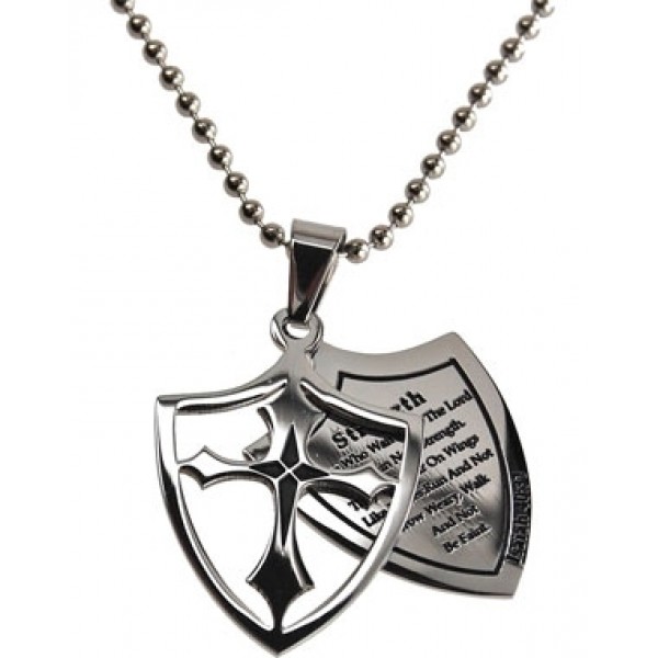 600x600 Necklaces 2 Piece Shield Cross Courage Joshua 19 Christian