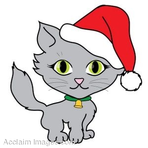 300x300 Clip Art Of A Christmas Kitten Wearing A Santa Hat