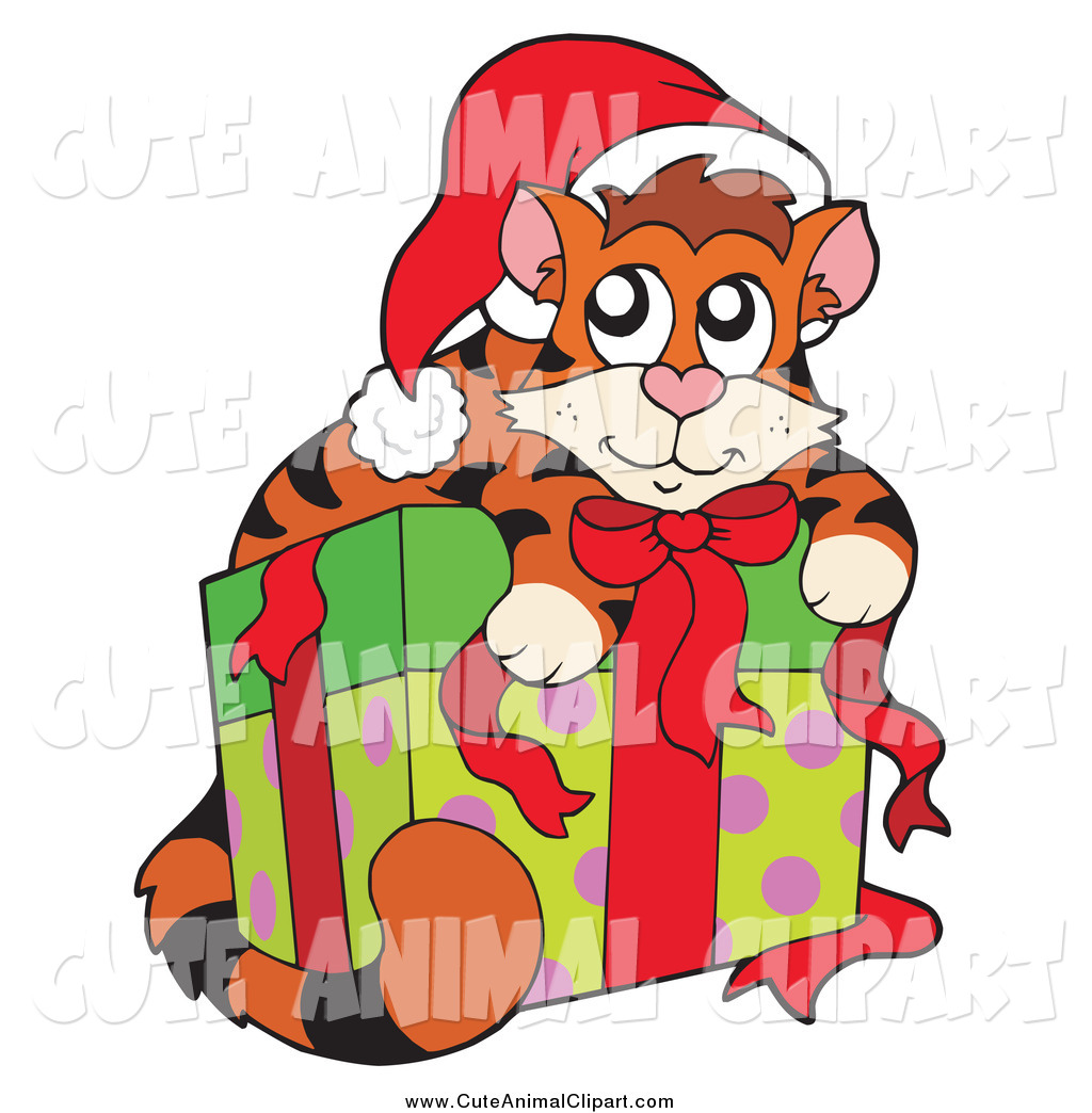 1024x1044 Vector Clip Art Of A Cute Christmas Cat Resting On A Present By