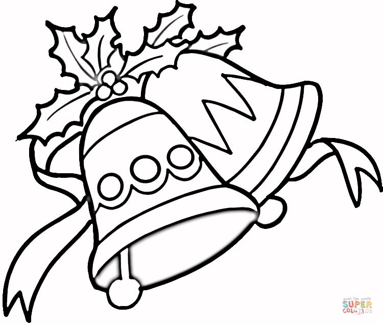 750x636 Christmas Holly With Jingle Bells Coloring Page Free Printable