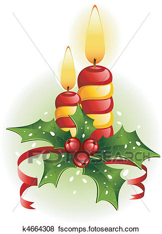 326x470 Clip Art Of Christmas Candles And Holly K4664308