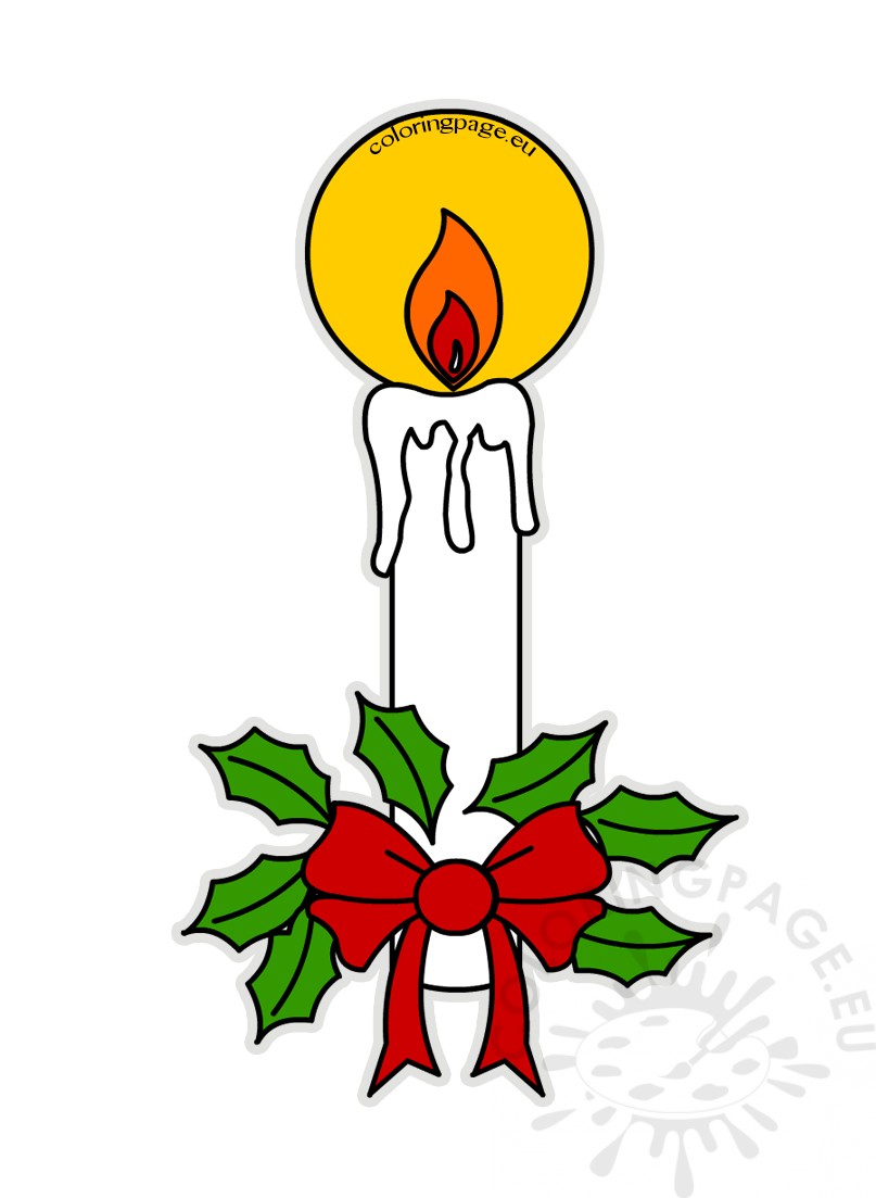 807x1103 Christmas Candle And Holly Berry Clipart Coloring Page
