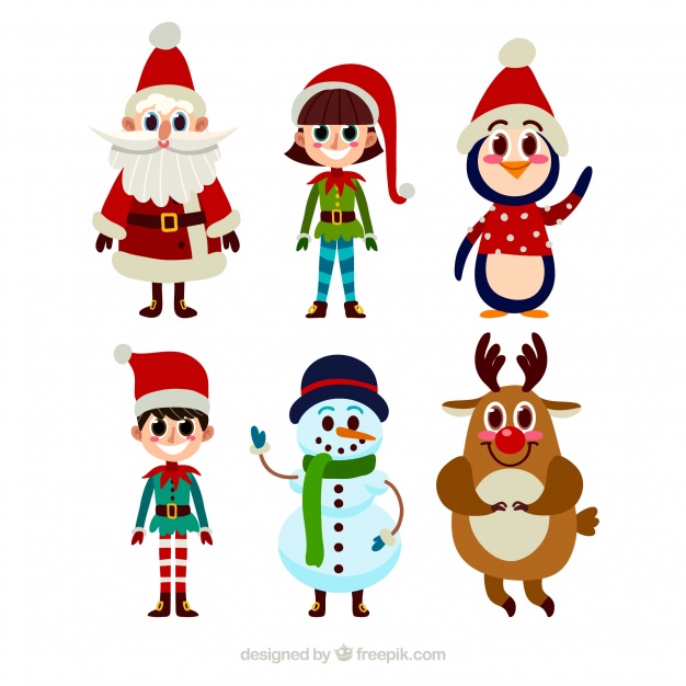 626x626 Collection Of Typical Christmas Characters In Cartoon Style Vector