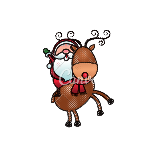 550x550 Santa Riding A Reindeer In Christmas Cartoon