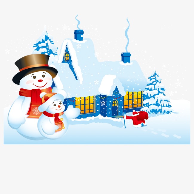 650x650 Cartoon Christmas House And Snowman, Christmas, Cartoon, Snowman