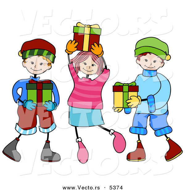600x620 Vector Of Kids Carrying Christmas Presents By Bnp Design Studio