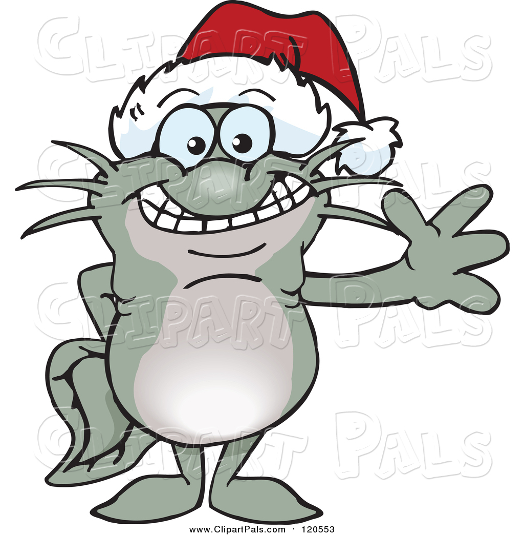 1024x1044 Pal Clipart Of A Waving Catfish Wearing A Christmas Santa Hat By