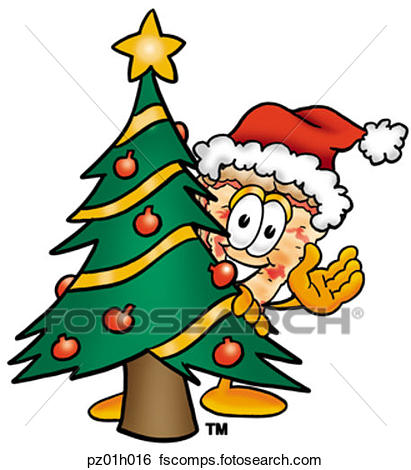 411x470 Clip Art Of Pizza With Christmas Tree Pz01h016