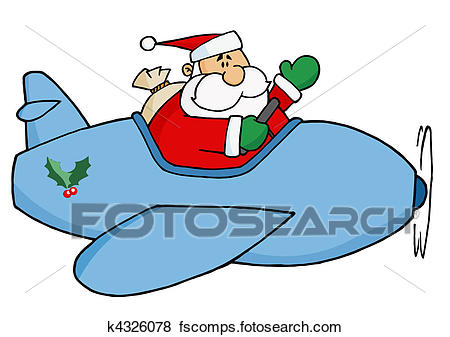 450x337 Clip Art Of Santa Flying His Christmas Plane K4326078