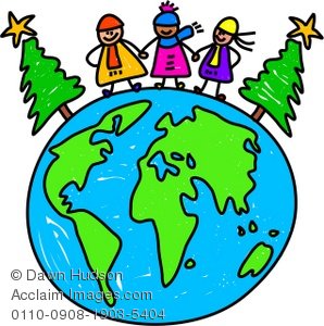 298x300 Clipart Illustration Of Three Kids Standing On A Globe