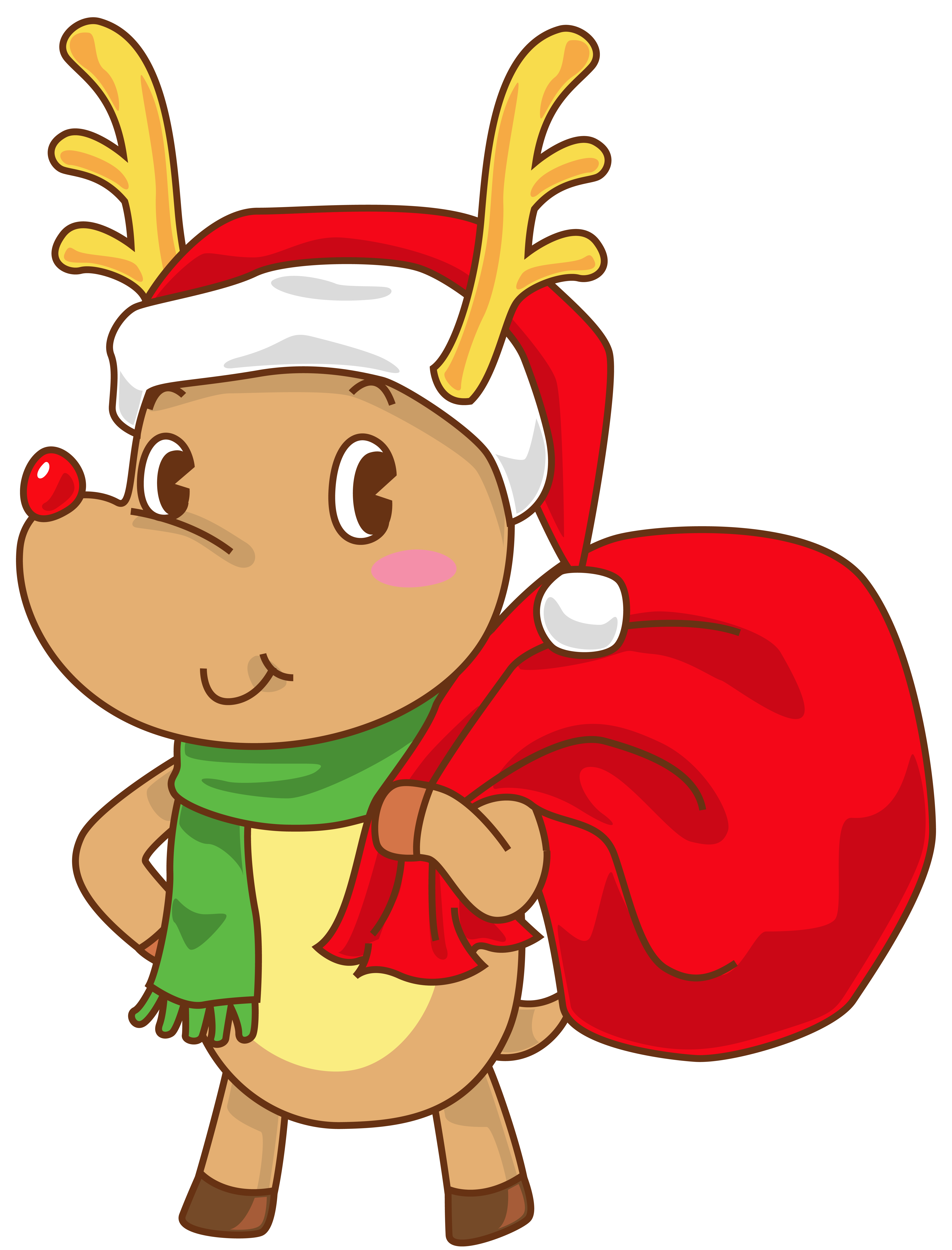 5474x7183 Christmas Rudolph With Santa Hat Transparent Clip Art Image