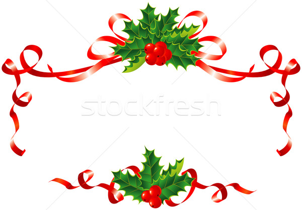 600x418 Christmas Decoration Holly And Ribbons Border Vector Vector