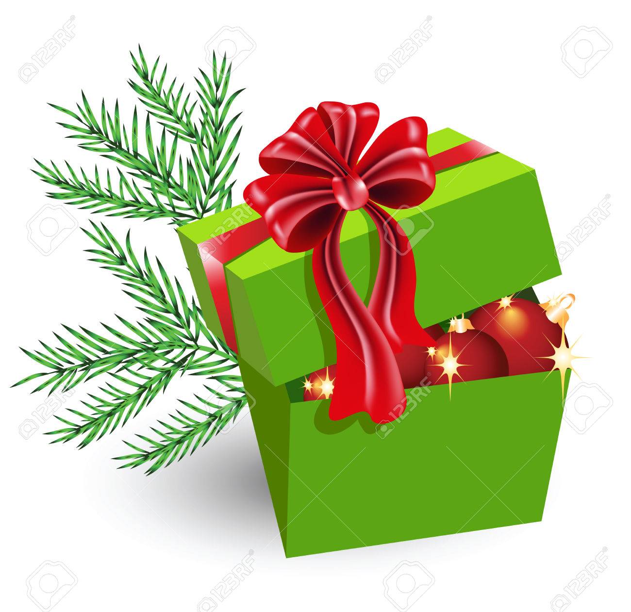 1300x1261 Gift Box With Christmas Decorations And Red Bow Royalty Free