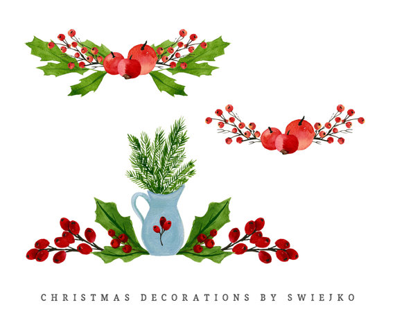 570x456 Christmas Watercolor Clipart Holiday Decoration Christmas