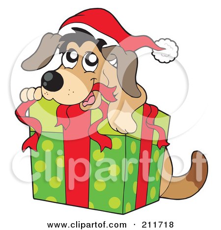 450x470 Royalty Free (Rf) Clipart Illustration Of A Christmas Dog Opening